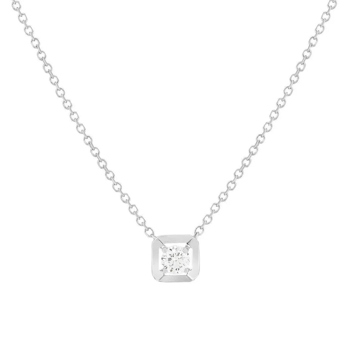 Collier or blanc 750, diamant synthétique 0.18 carat