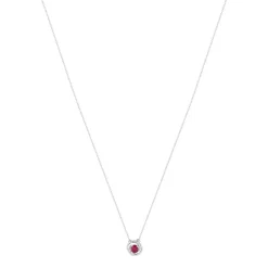 Collier or blanc 375, rubis, diamants. Longueur 42 cm.