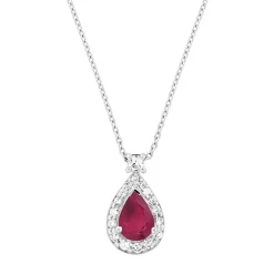 Collier or 750 blanc rubis taille poire et diamants 42 cm
