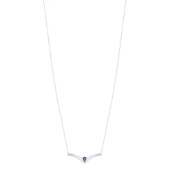 Collier or blanc 750, saphir, diamants. Longueur 45 cm.