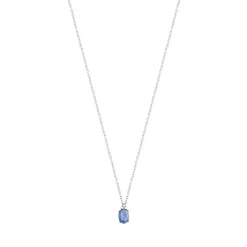 Collier or 375 blanc saphir ovale et zirconias 42 cm