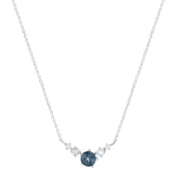 Collier or 375 blanc topazes bleues traitées 45cm avec anneau de raccourcissement 42cm