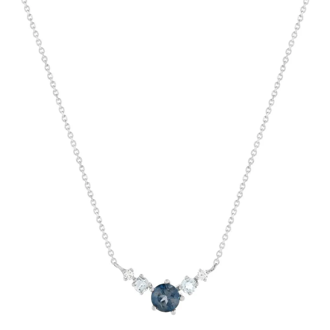 Collier or 375 blanc topazes bleues traitées 45cm avec anneau de raccourcissement 42cm