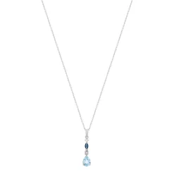Collier or 375 blanc topazes traitées saphir diamant 45 cm