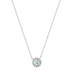Collier or 375 blanc topaze traitée sky blue et zirconias 45cm