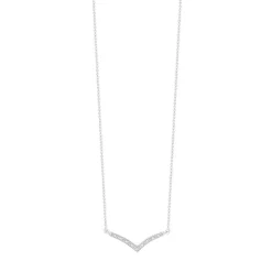Collier or 375 blanc "V" diamants 43 cm