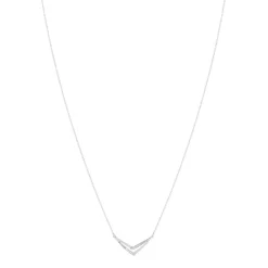 Collier or 375 blanc "V" diamants 42 cm