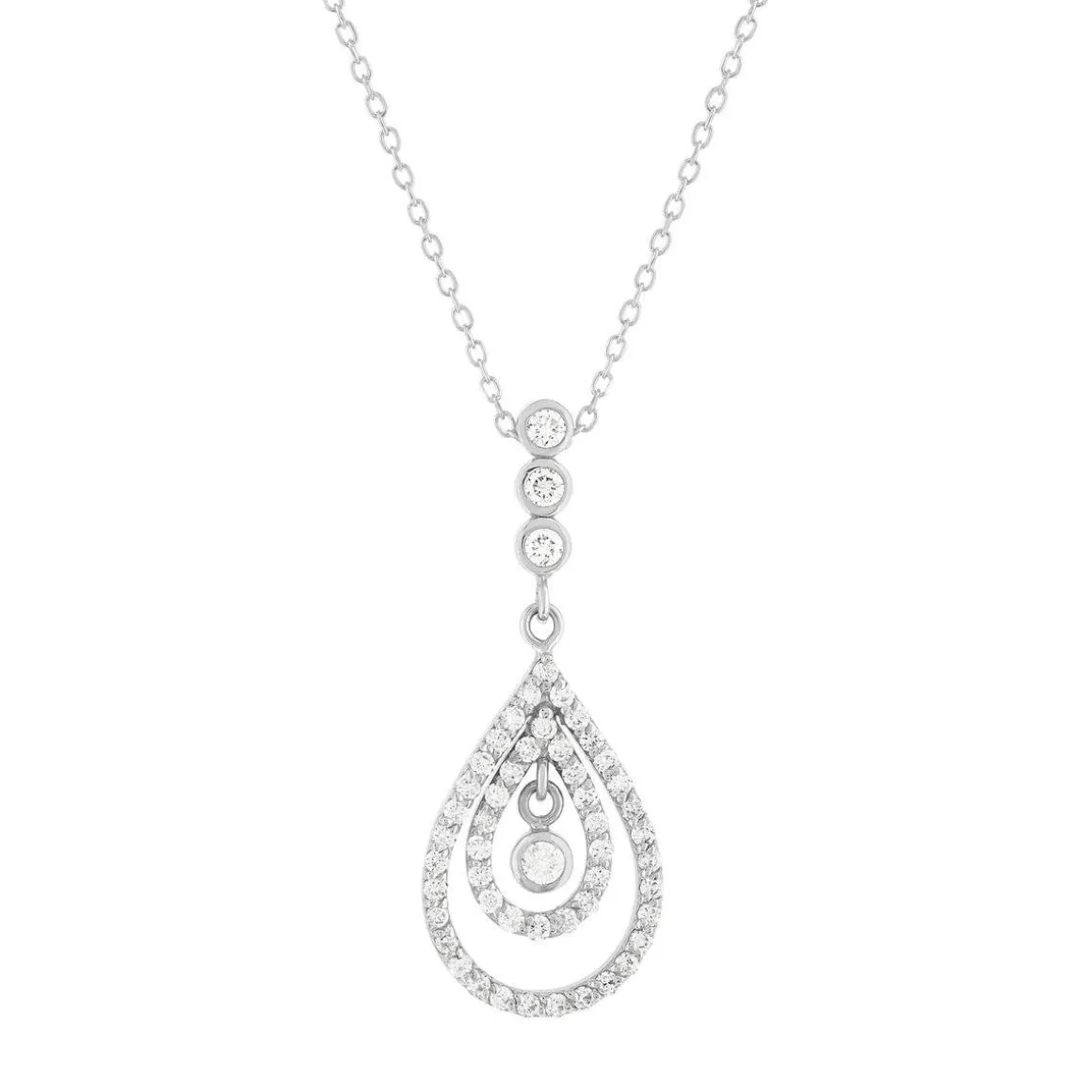 Collier or 375 blanc zirconias 44,5 cm