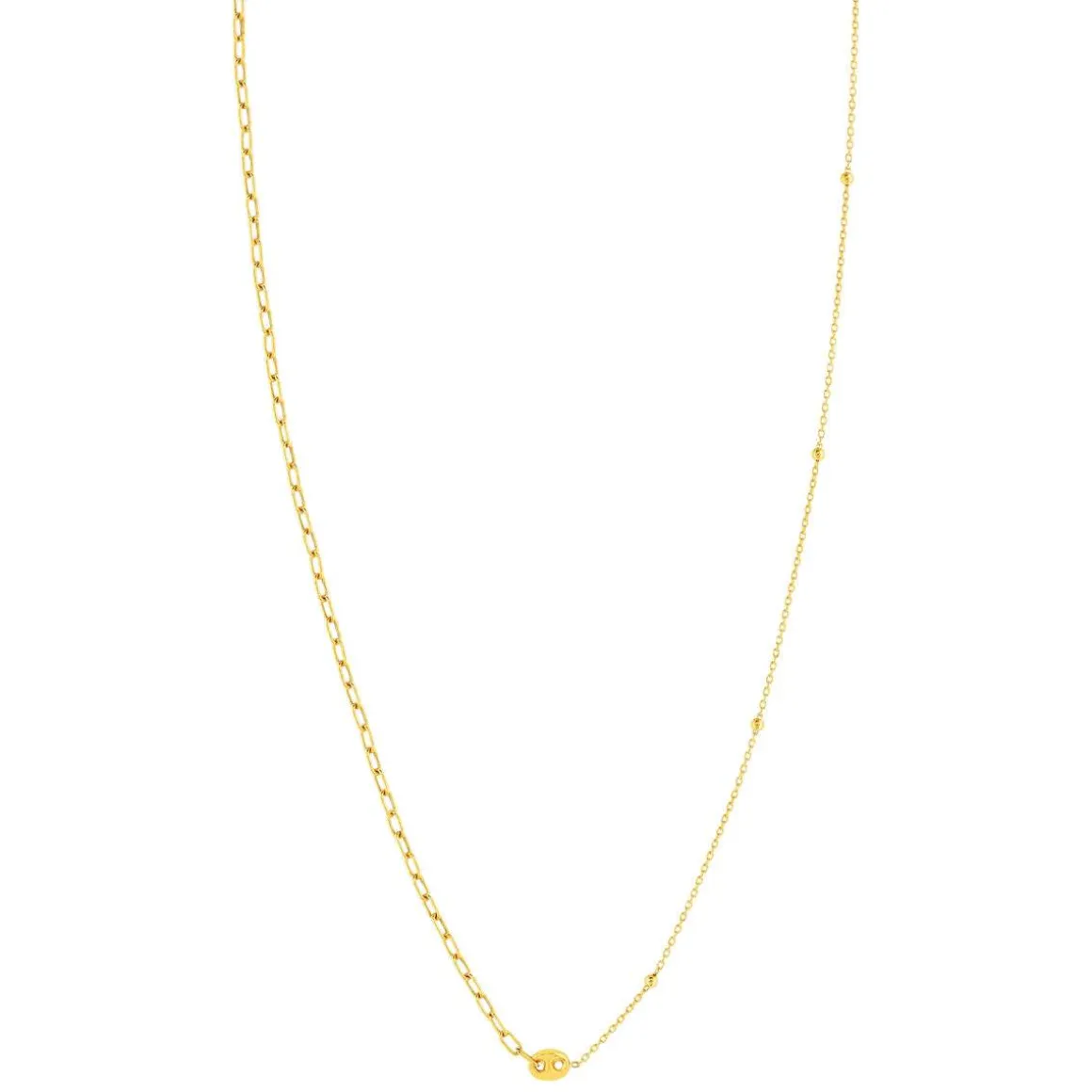 Collier or jaune 375 asymétrique motif grain de café 45 cm