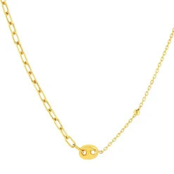 Collier or jaune 375 asymétrique motif grain de café 45 cm