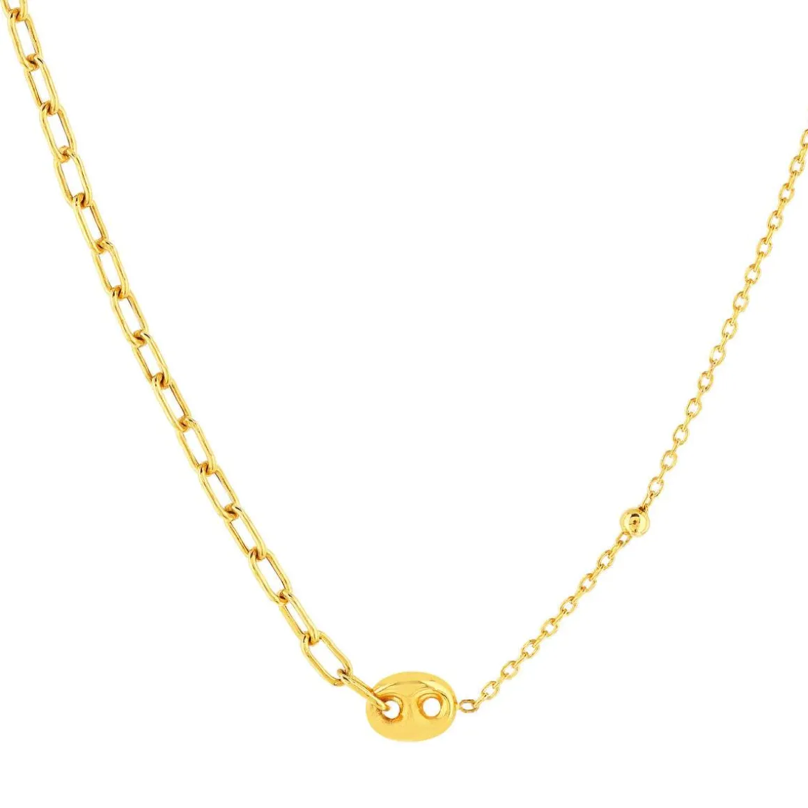 Collier or jaune 375 asymétrique motif grain de café 45 cm