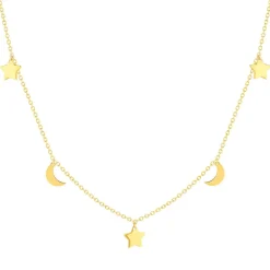 Collier or jaune 375 41 cm, motif pampille lune et étoile