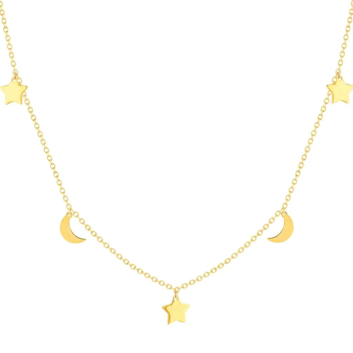Collier or jaune 375 41 cm, motif pampille lune et étoile