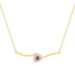 Collier or 375 jaune coeur rubis et diamants 45cm