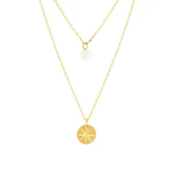 Collier or jaune 375 double rang perle de culture de Chine 45 cm