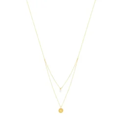 Collier or jaune 375 double rang perle de culture de Chine 45 cm