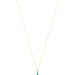 Collier or jaune 375 emeraude ovale et diamants 45 cm