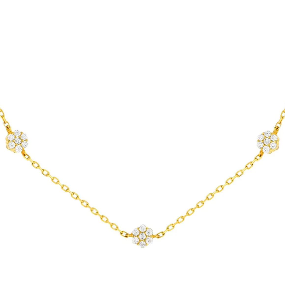 Collier or jaune 375 fleurs zirconias 45 cm