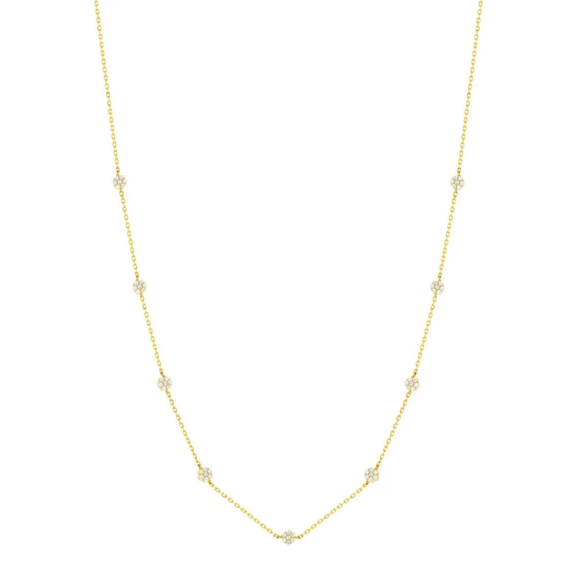 Collier or jaune 375 fleurs zirconias 45 cm