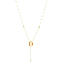 Collier or 375 jaune or camées oranges zirconias 45cm