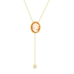 Collier or 375 jaune or camées oranges zirconias 45cm