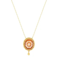 Collier or 375 jaune or camées oranges 45cm