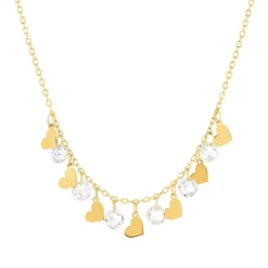 Collier or 375 jaune pampilles coeurs et zirconias 45cm