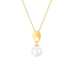 Collier or jaune 375, perle de culture de Chine. Longueur 45 cm.