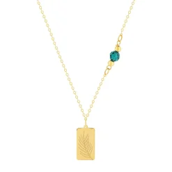 Collier or 375 jaune pierres synthétiques vertes 45cm