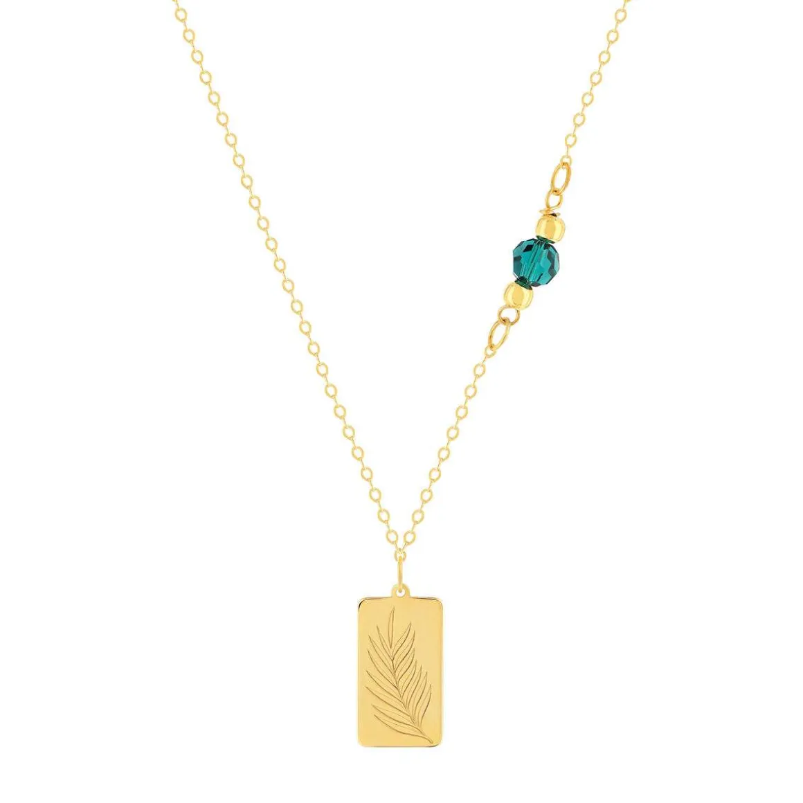 Collier or 375 jaune pierres synthétiques vertes 45cm
