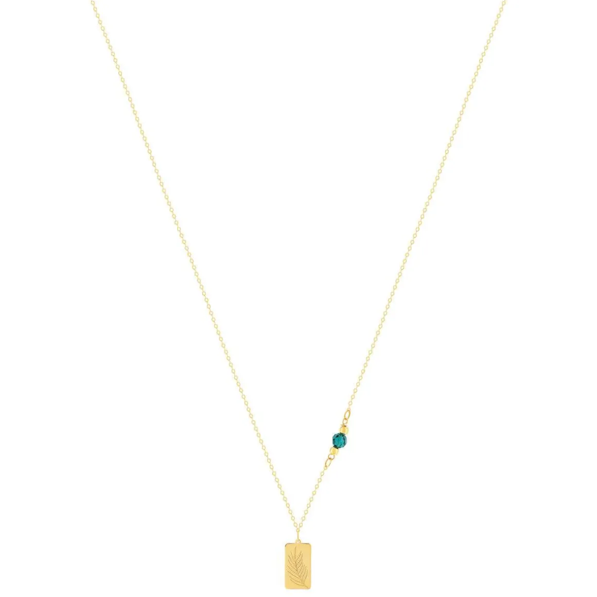 Collier or 375 jaune pierres synthétiques vertes 45cm