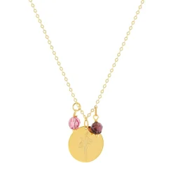 Collier or 375 jaune pierres synthétiques violettes 45cm