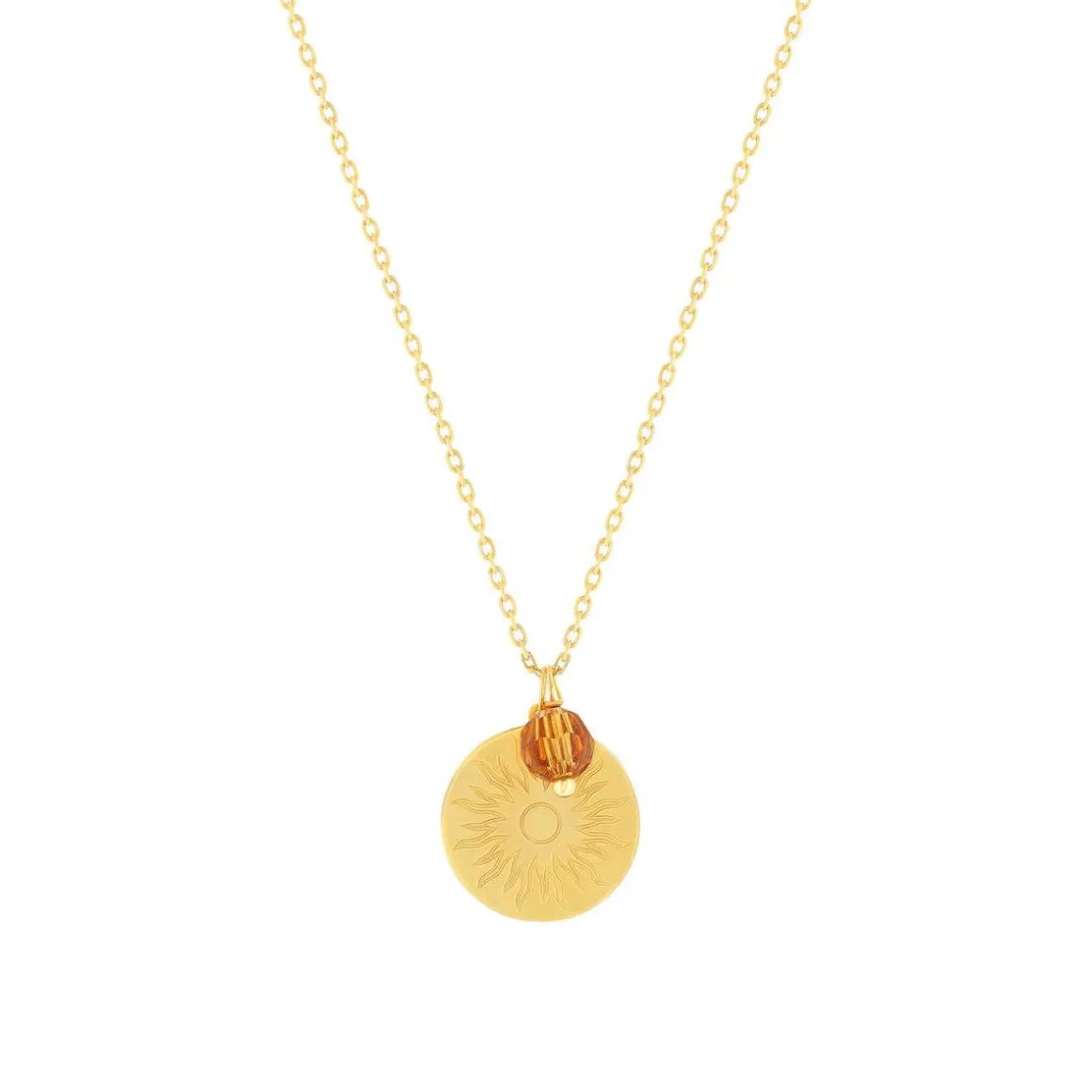Collier or 375 jaune pierres synthétiques oranges 45cm