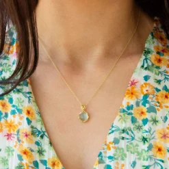 Collier or 375 jaune quartz vert 48 cm