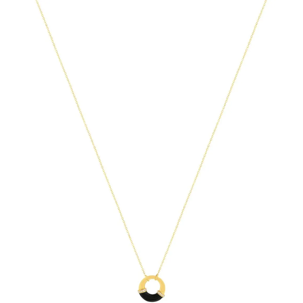 Collier or 375 jaune résine noire et zirconias 43 cm