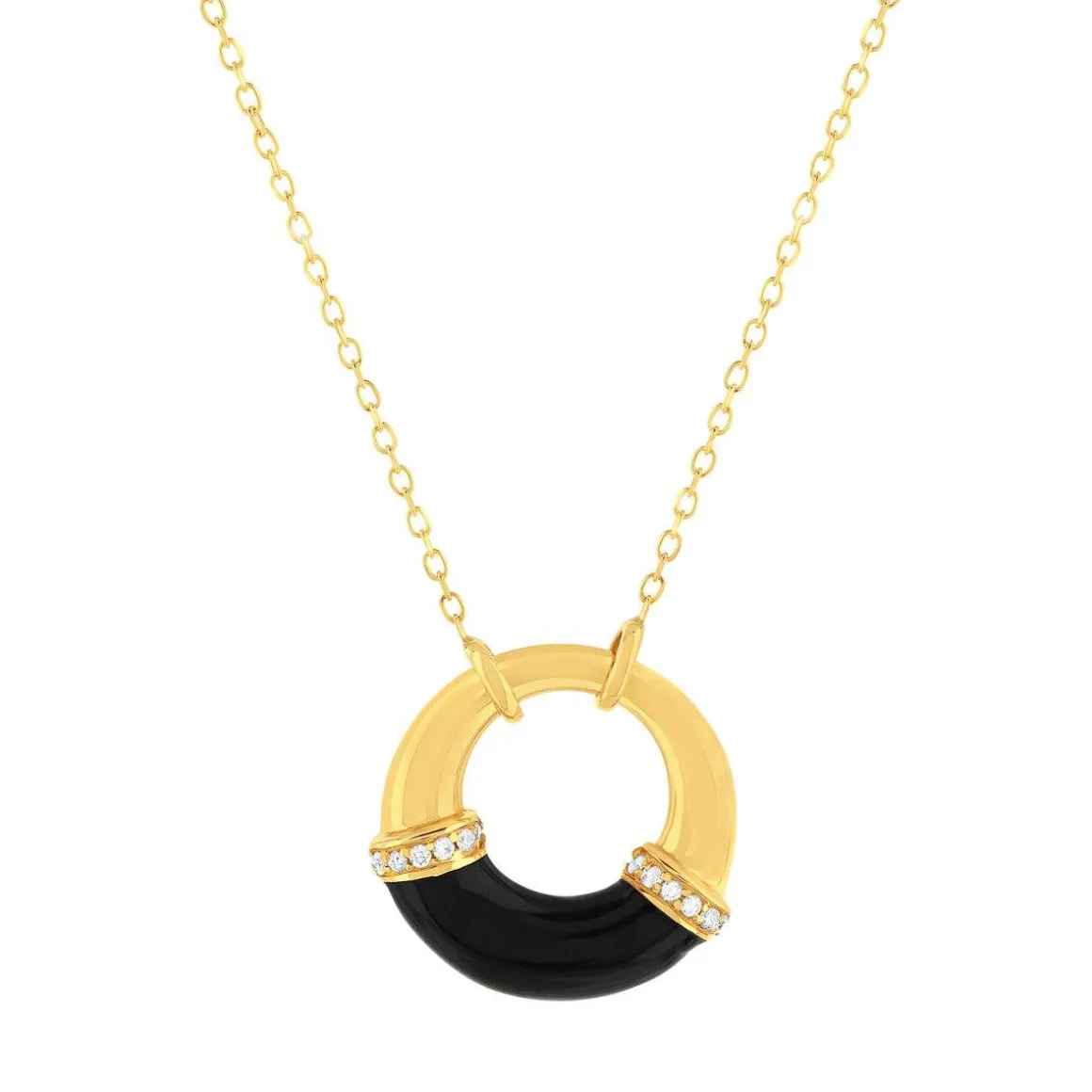 Collier or 375 jaune résine noire et zirconias 43 cm
