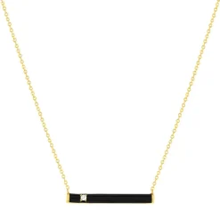 Collier or 375 jaune résine noire et zirconia 45cm