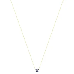 Collier or jaune 375, saphirs, motif papillon. Longueur 42 cm.