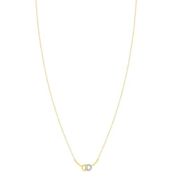 Collier or 375 jaune 2 tons diamants 45cm anneau de raccourcissement 42cm