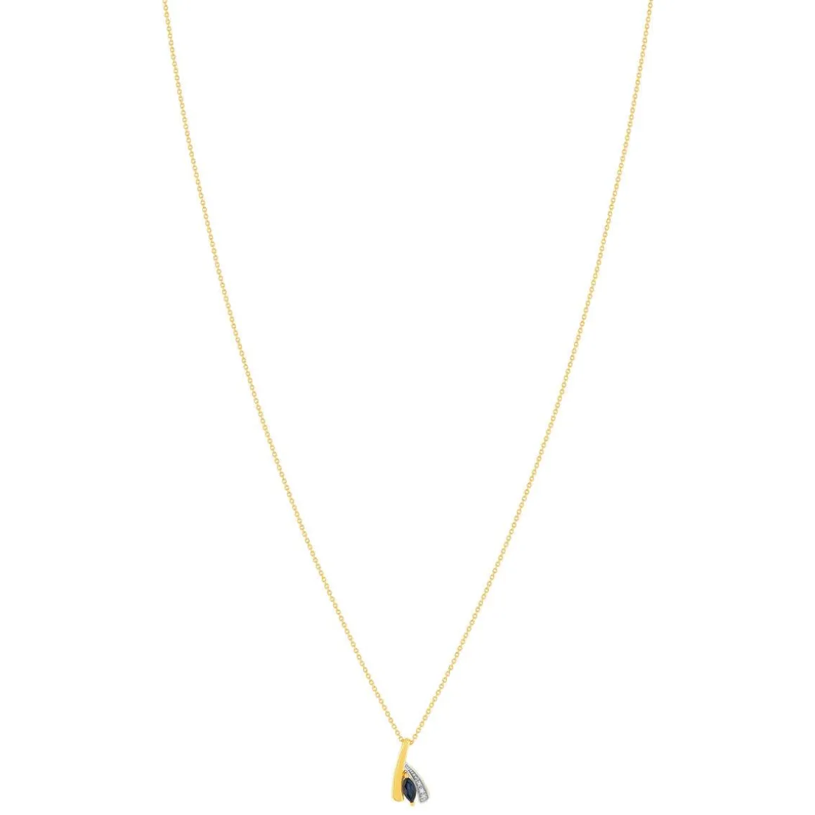 Collier or 375 jaune 2 tons saphir et diamant 45cm avec anneau de raccourcissement 42cm