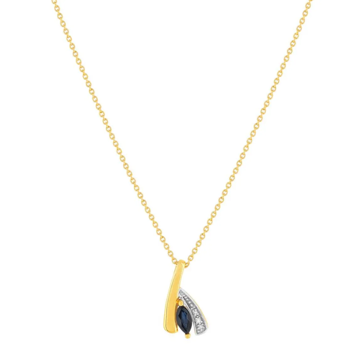 Collier or 375 jaune 2 tons saphir et diamant 45cm avec anneau de raccourcissement 42cm