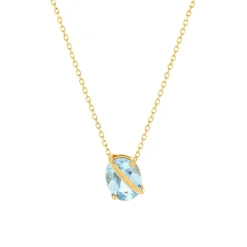 Collier or jaune 375 topaze bleue traitée 42 cm