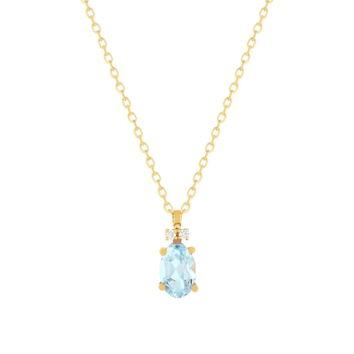 Collier or 750 jaune topaze Sky Blue traitée et diamants 45cm