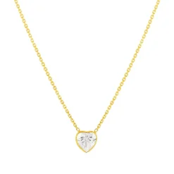 Collier or 375 jaune zirconias, motif coeur 45cm