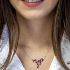 Collier or rose 375 améthystes grenats rhodolites topazes roses traitées 45 cm