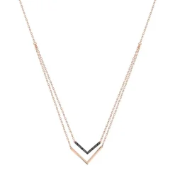 Collier or 375 rose double rang "V" diamants noirs traités 45 cm