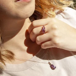 Collier or 375 rose pierres fines et diamant 45 cm