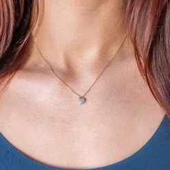Collier or 750 2 tons diamants 42cm motif coeur