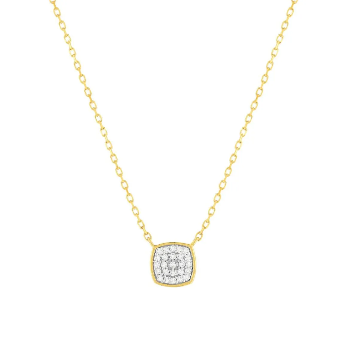 Collier or 375 2 tons diamants 42 cm motif carré