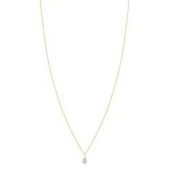 Collier or 375 2 tons diamants, motif goutte 45 cm